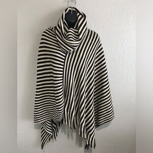 Striped Black and White Women's Poncho Sweater